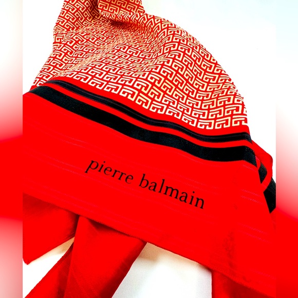 Pierre Balmain Accessories - Pierre Balmain Silk Red Scarf Square Vintage High End.  Large. Geometric & Roses